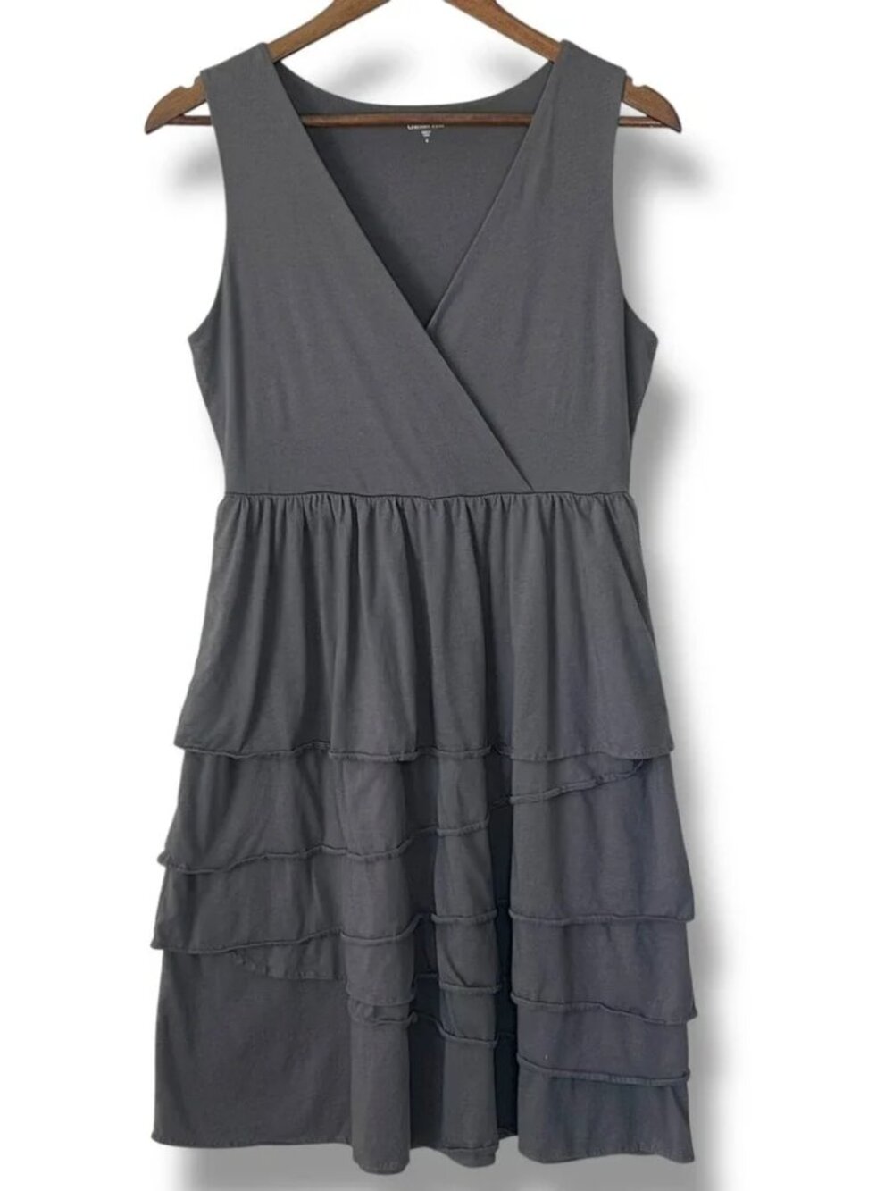 GARNET HILL XS Light Gray Tiered Faux Wrap Tank Dress